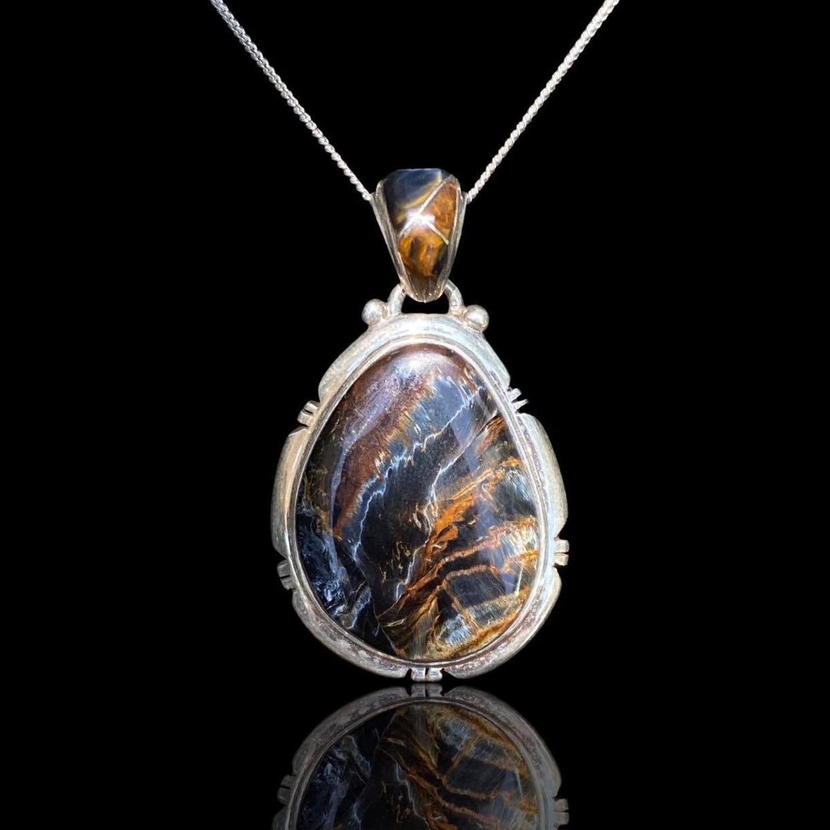 Dark Pietersite selling Necklace, Gold and Blue Pietersite Pendant, Triangle Pietersite in Sterling Silver, Pietersite Pear Jewelry, Shiny Polished