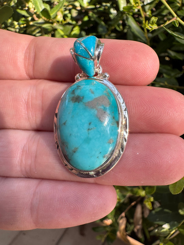 Ed Lohman Persian Turquoise Pendant with Inlay Bale