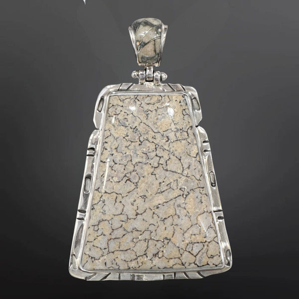 Fossil Gem (Dino) Bone Sterling Silver Pendant with Inlay Bale | Ed Lohman Collection